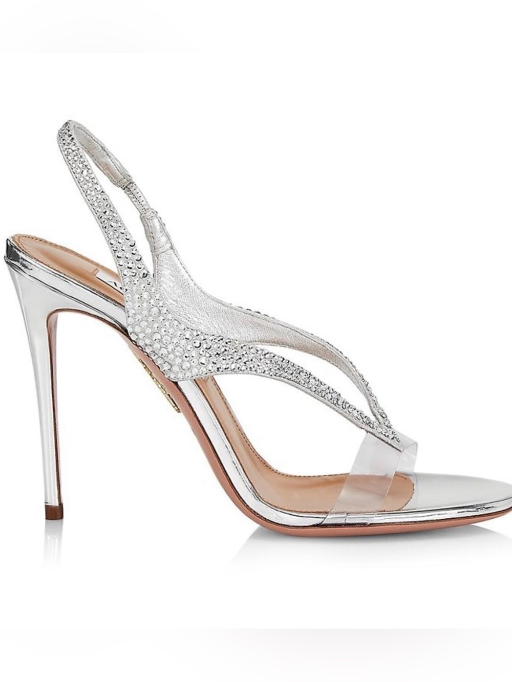 Aquazzura Izzy Metallic Strass Silver Slingback Cocktail Sandals Size 39